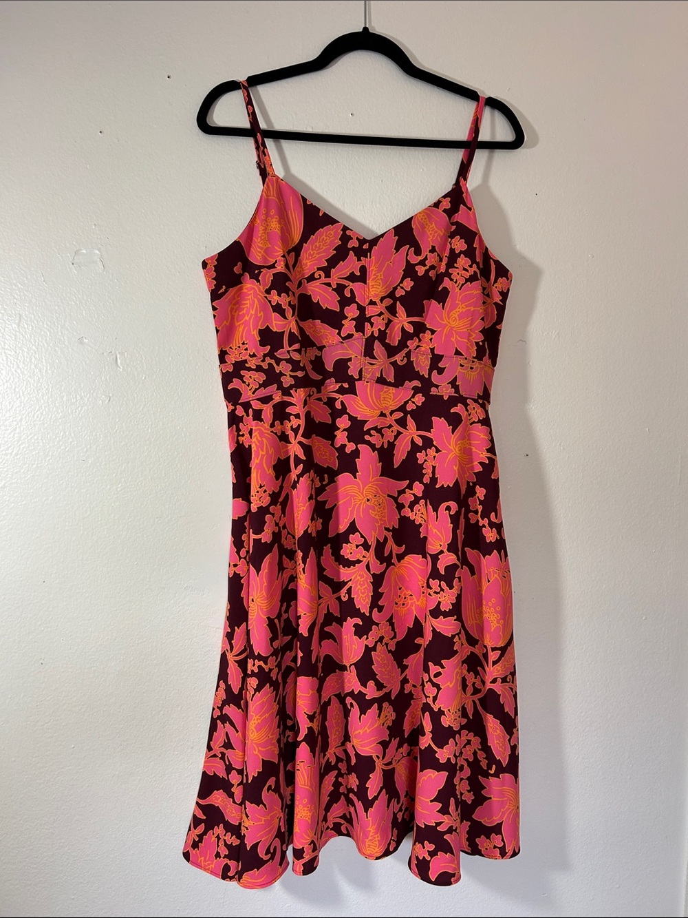 LOFT Pink & Burgundy Floral Spaghetti-Strap Dress